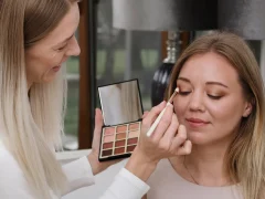 Une femme qui se maquille pour un mariage